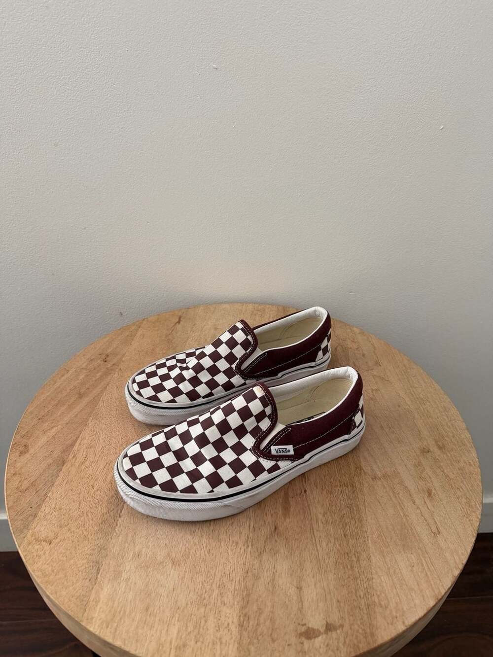 Vans Classic Slip-On Checkerboard Burgundy White Shoes Men's 5.5 Women's 7
